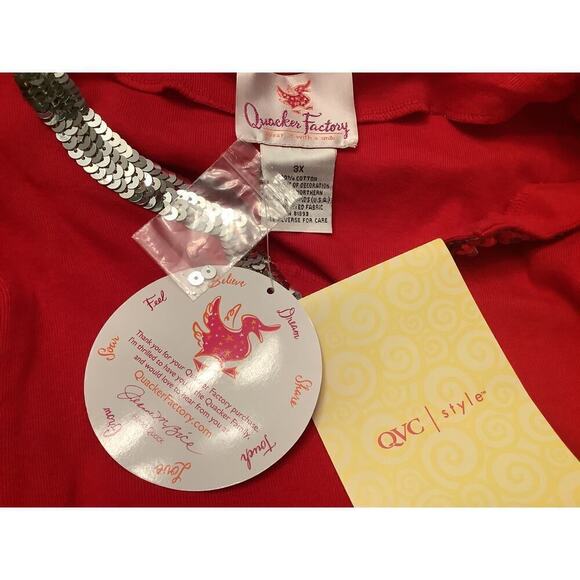 “NEW” QUACKER FACTORY RED COTTON LONG SLEEVE PULLOVER TOP W SEQUIN TRIM 3X NWT - Picture 7 of 7